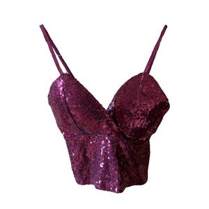 Red sparkled V neck top